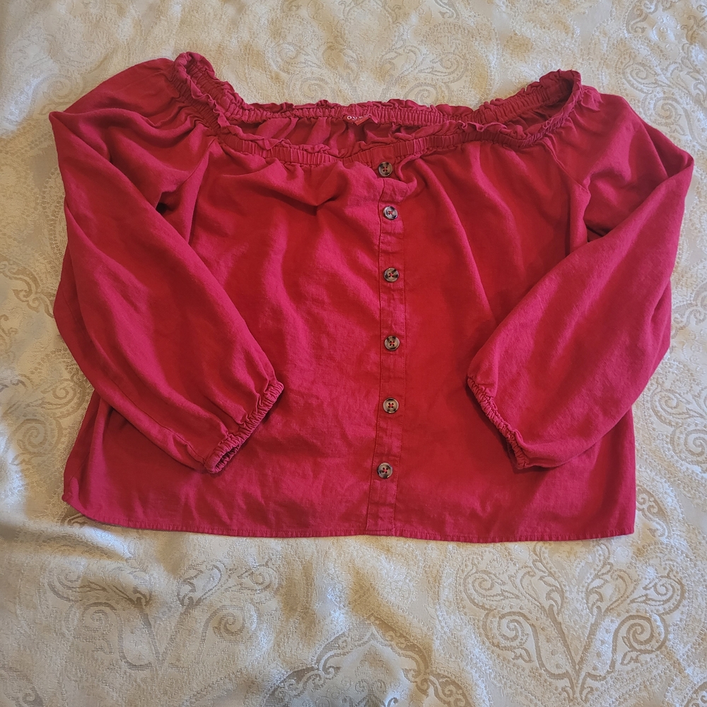 Guess Cherry Red Off The Shoulder Blouse - Picture 8 of 9